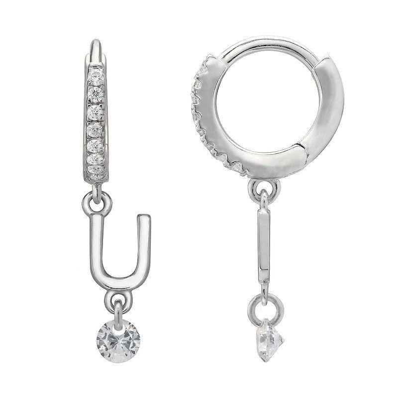 PRIMROSE Sterling Silver Initial Huggie Hoop Drop Earrings, Womens, Sterling Silver A Product Image