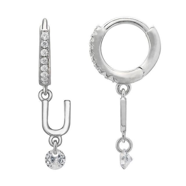 PRIMROSE Sterling Silver Initial Huggie Hoop Drop Earrings, Womens, Sterling Silver B Product Image