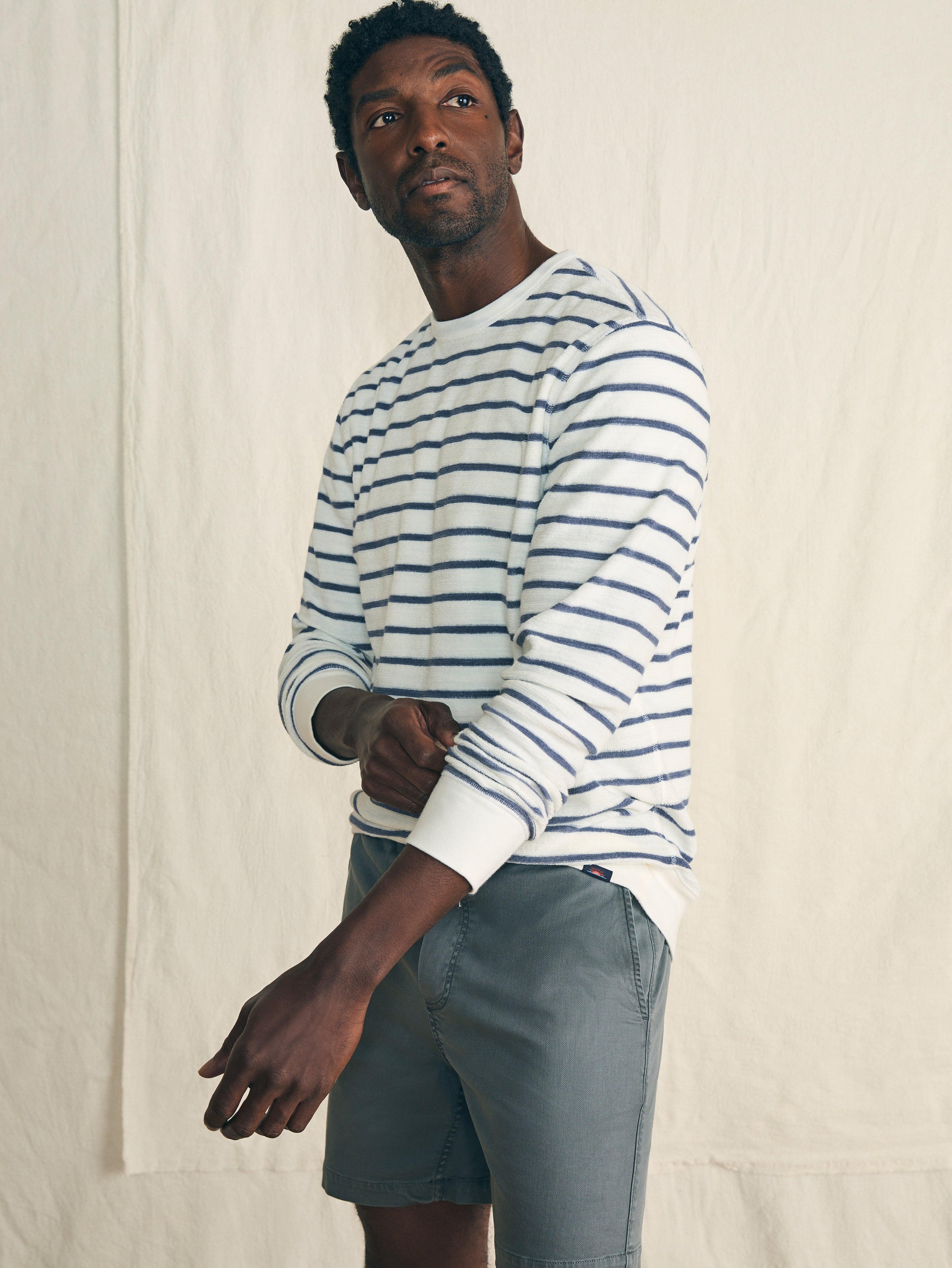 Cabana Towel Terry Crewneck - Stormy Sky Breton Stripe Male Product Image