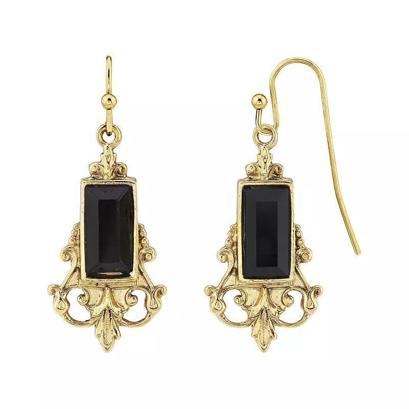 1928 Gold-Tone Black Drop Earrings, Womens Product Image