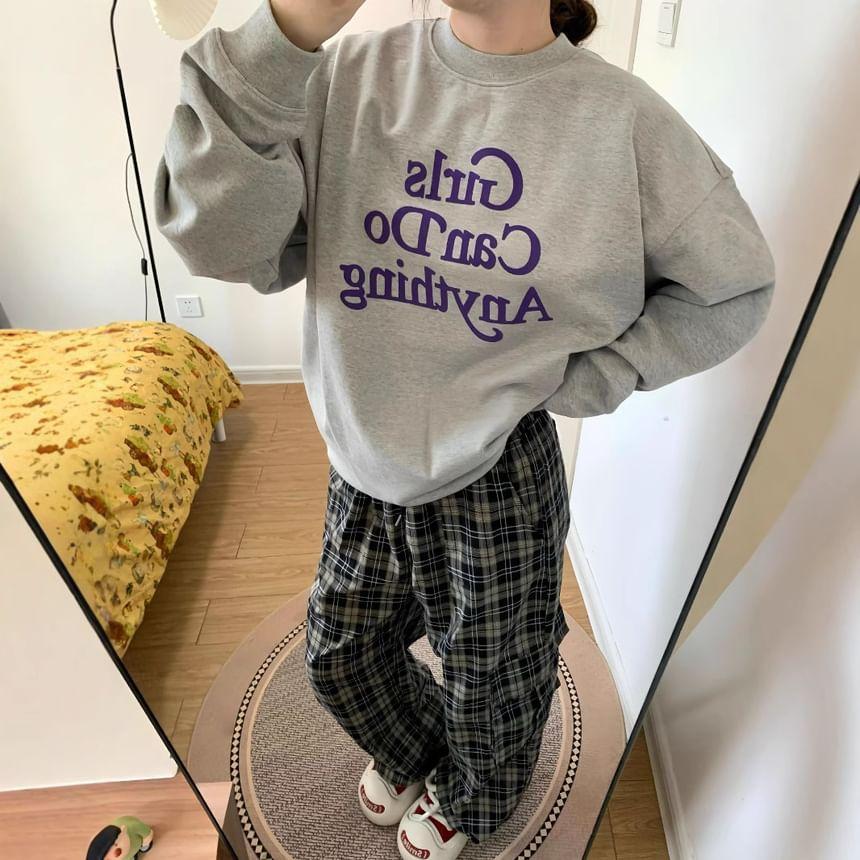 Long Sleeve Lettering Print Loose-Fit Sweatshirt Product Image