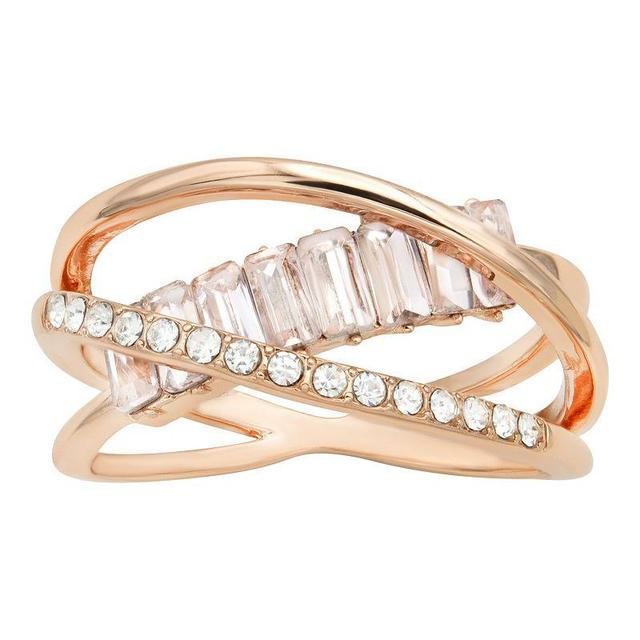 City Luxe Rose Gold Tone Pink Baguette Crystal Open Crossover Ring, Womens Rose Tone Pink Product Image