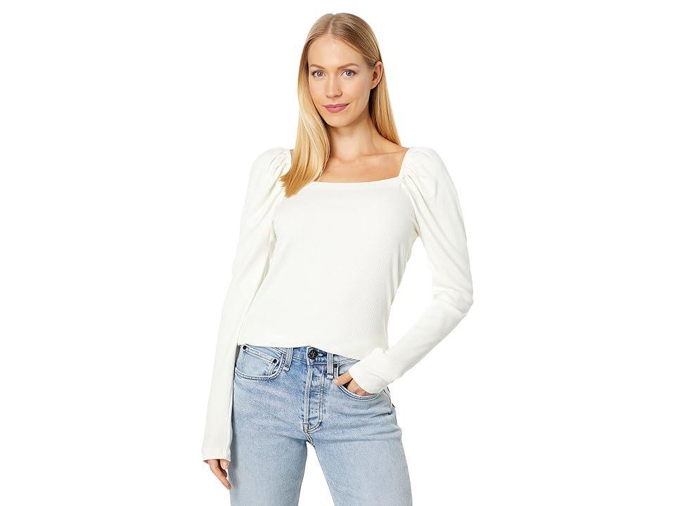 bobi Los Angeles Shirred Square Neck Top (Cream) Women's Clothing Product Image