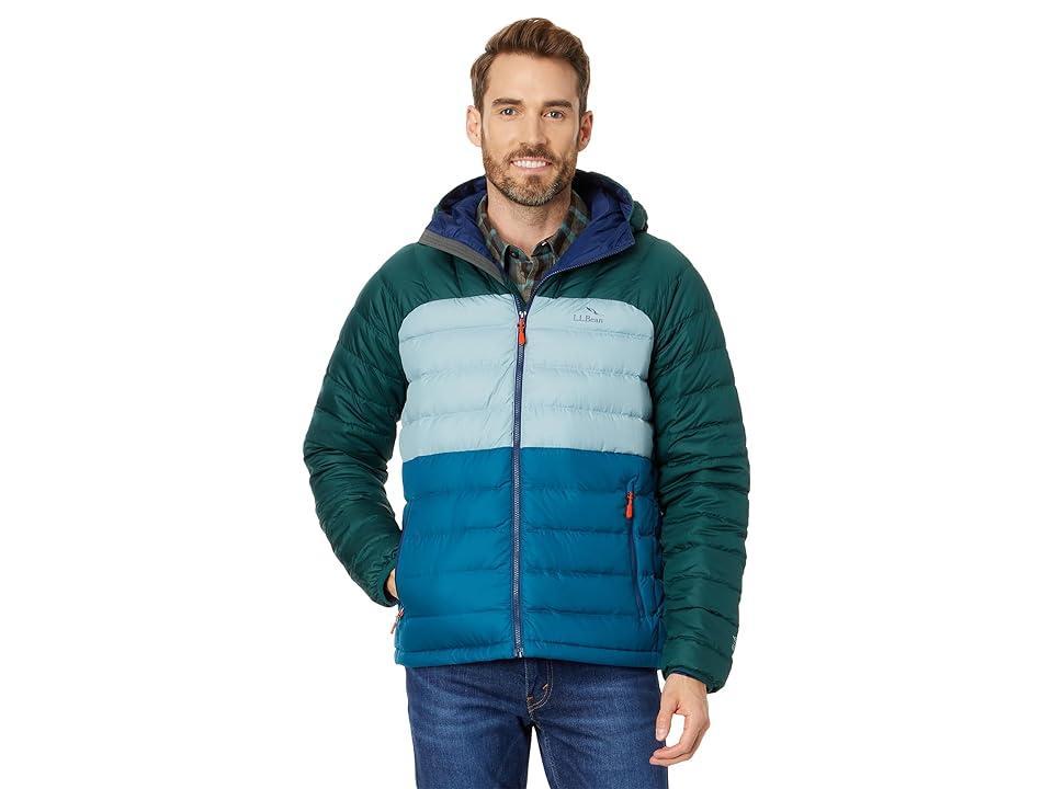 L.L.Bean Bean's Down Hooded Jacket Color-Block (Mallard Teal/Dark Pine) Men's Clothing Product Image