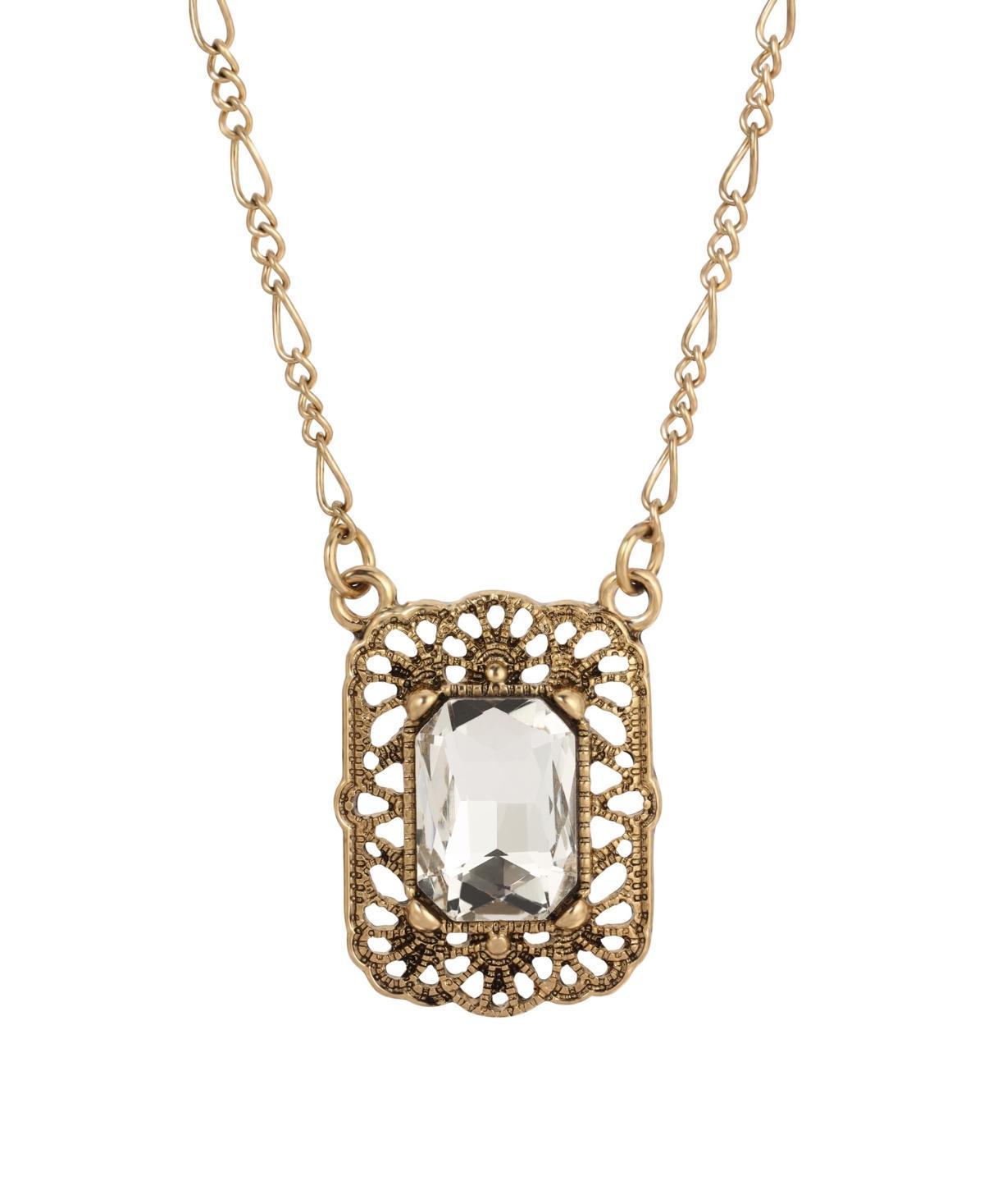 1928 Gold Tone Crystal Filigree Square Necklace, Womens, White Product Image