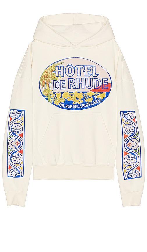 Rhude Hotel Hoodie in Ivory. Size L, S. Product Image