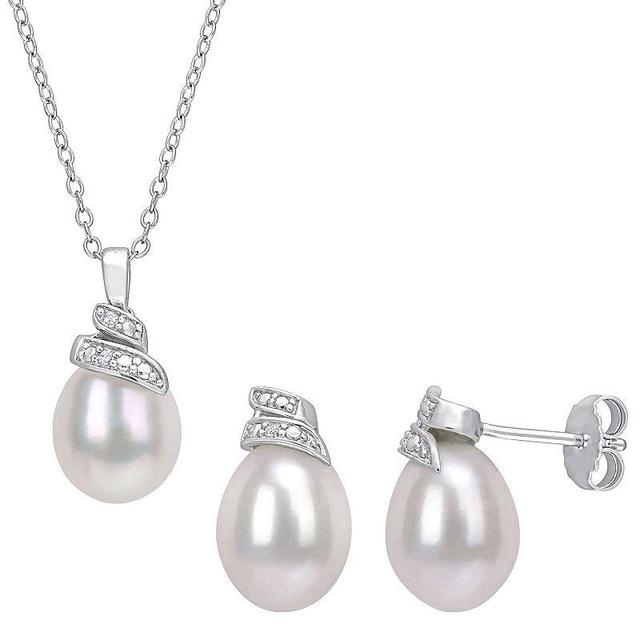 Stella Grace Freshwater Cultured Pearl & Diamond Accent Swirl Necklace & Earring Set, Womens White Product Image