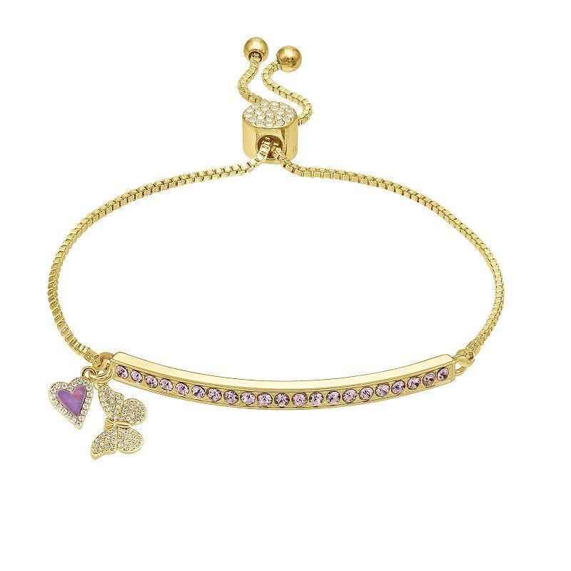 Brilliance 18k Gold Flash Plated Purple Crystal & Cubic Zirconia Adjustable Bar Bracelet, Womens, Gold Tone Light Purple Product Image