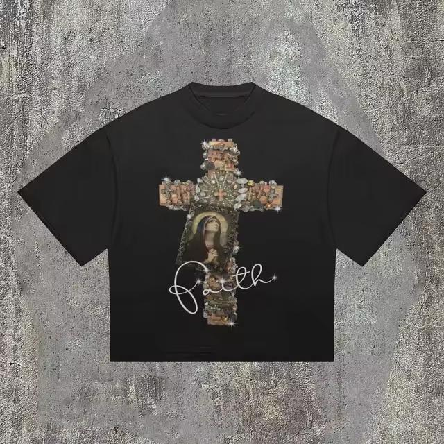 Vintage Cross Faith Graphic 100% Cotton T-Shirt Cropped Tees Product Image