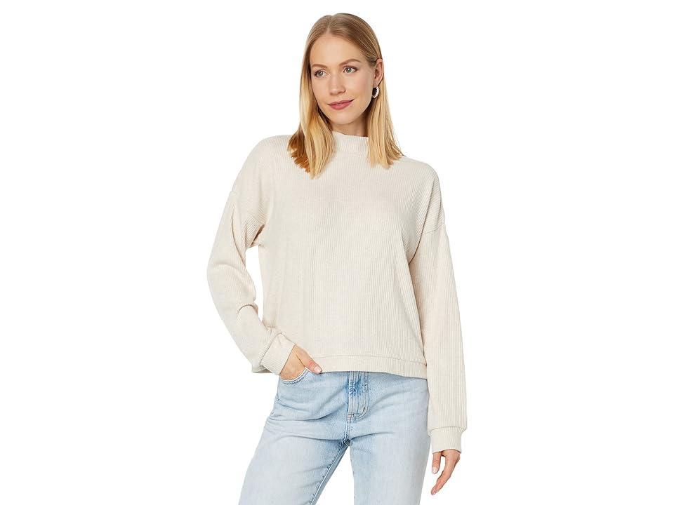 Lucky Brand Cloud Rib Bubble Mock Neck Top (Straw Heather) Women's Clothing Product Image