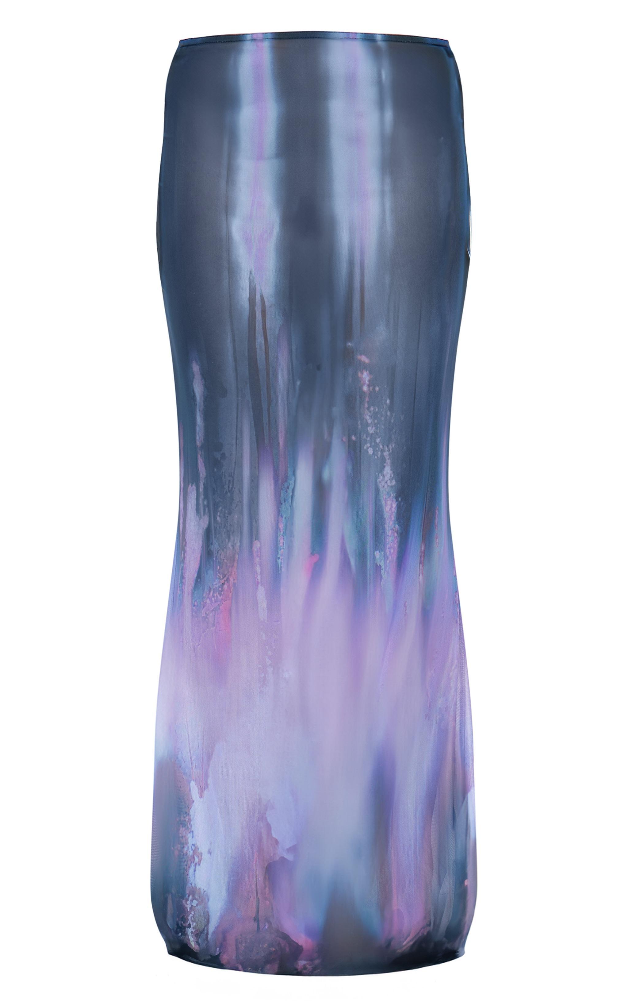  Purple Blur Print Mesh Bodycon Maxi Beach Skirt Product Image