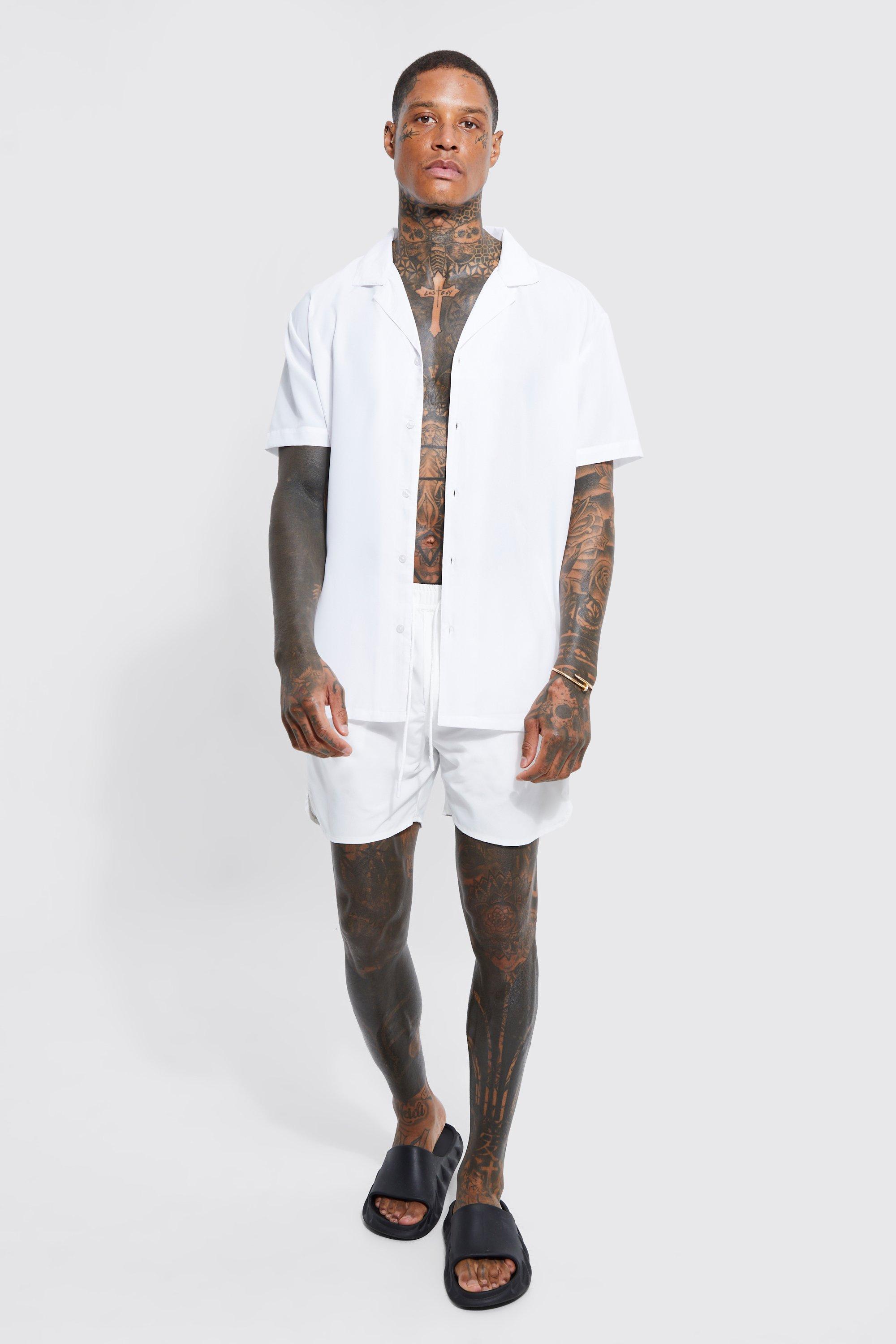 Plain Shirt And Matching Swim Trunks Set | boohooMAN USA Product Image