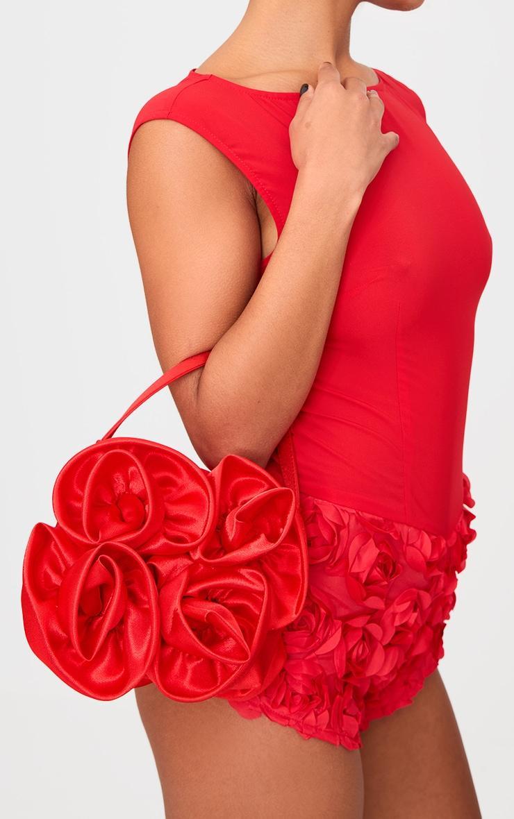 Red Satin Rose Detail Handbag Product Image