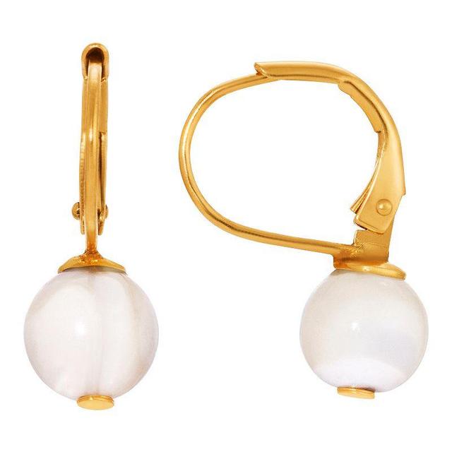 1928 Gold Tone Simulated Pearl Leverback Drop Earrings, Womens, White Product Image