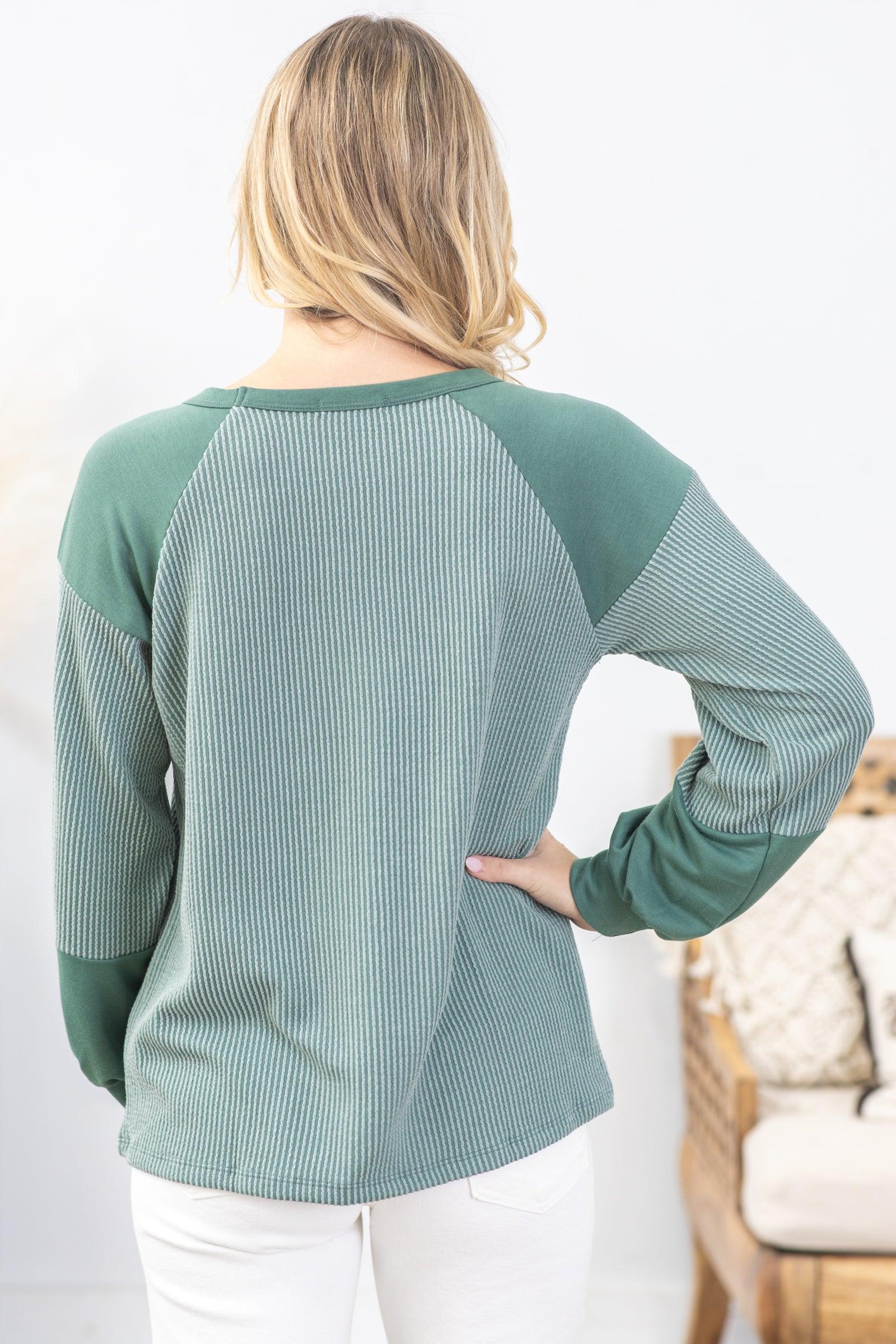 Ribbed Colorblock Knit Long Sleeve Top Product Image