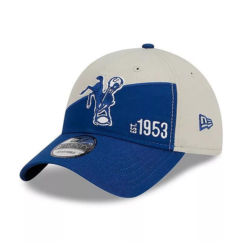 Mens New Era Cream/Royal Indianapolis Colts 2023 Sideline Historic 9TWENTY Adjustable Hat Product Image