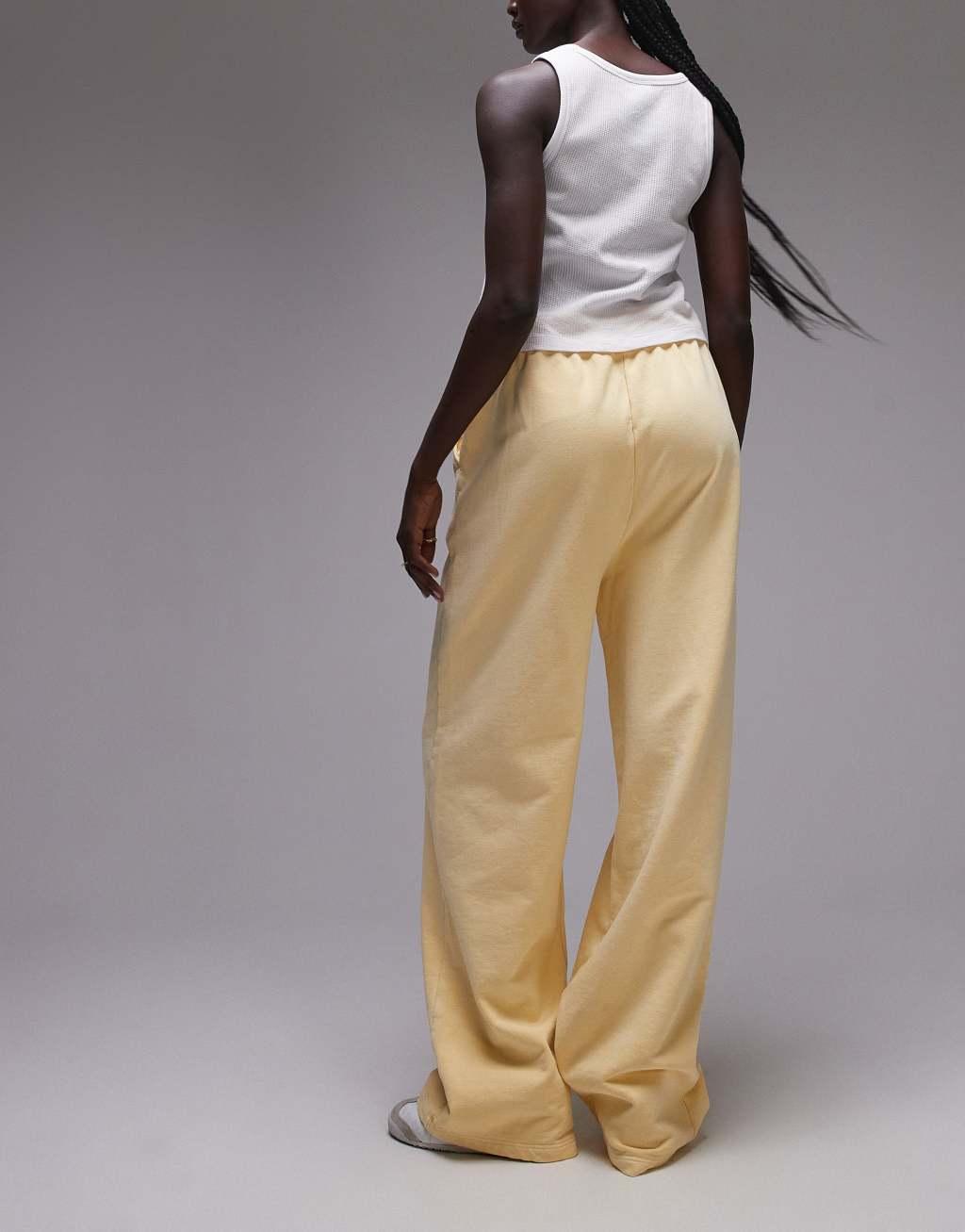 Topshop acid wash wide leg sweatpants in buttermilk Product Image