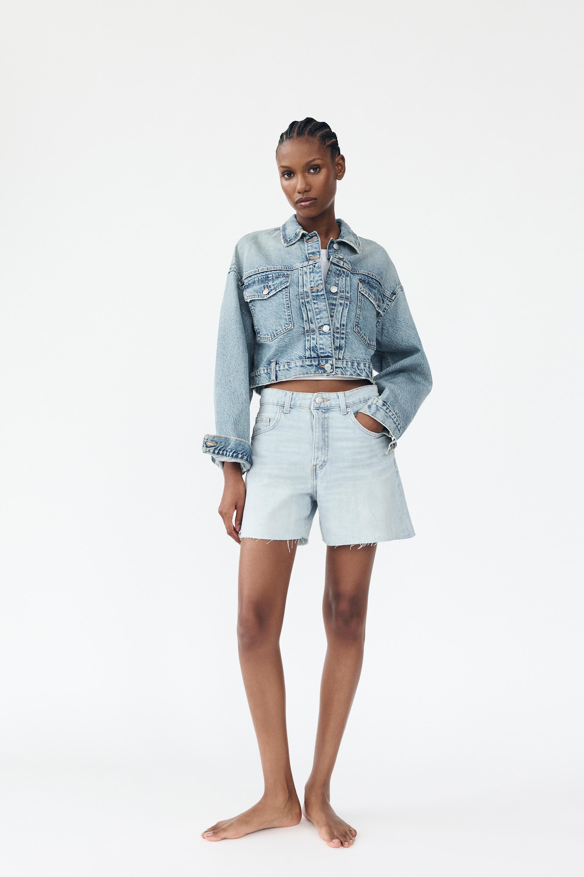 TRF HIGH-WAISTED MOM FIT DENIM SHORTS Product Image