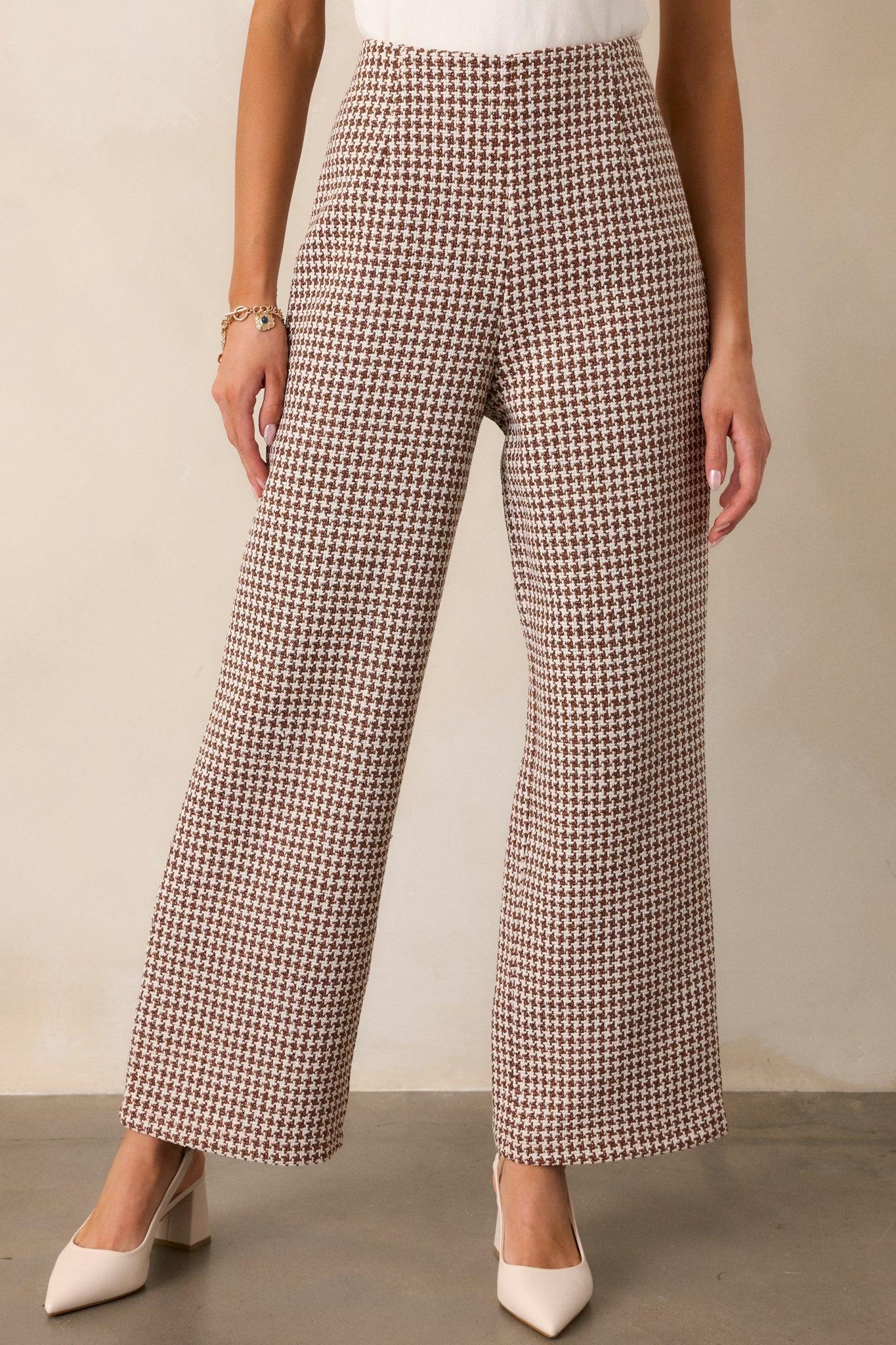 Out of Reach Mocha Houndstooth Pants Product Image