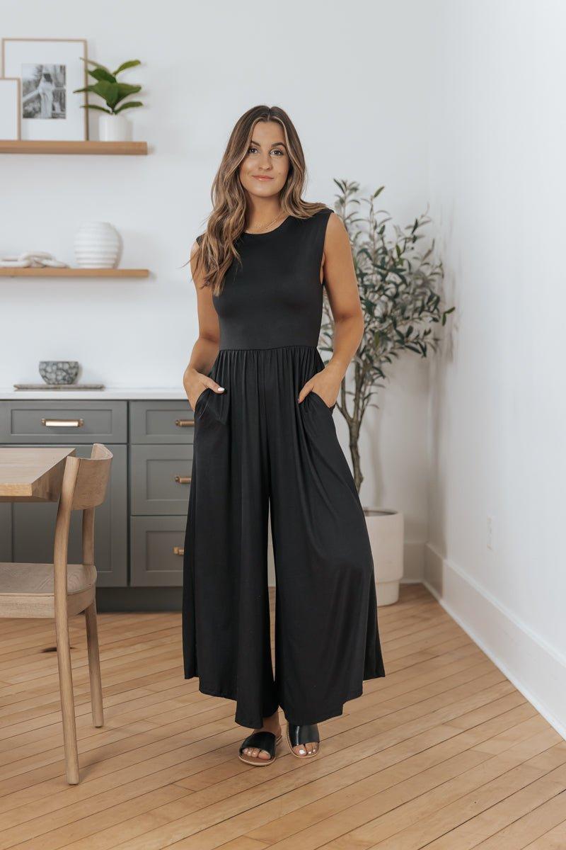 Black Open Back Wide Leg Jumpsuit Product Image