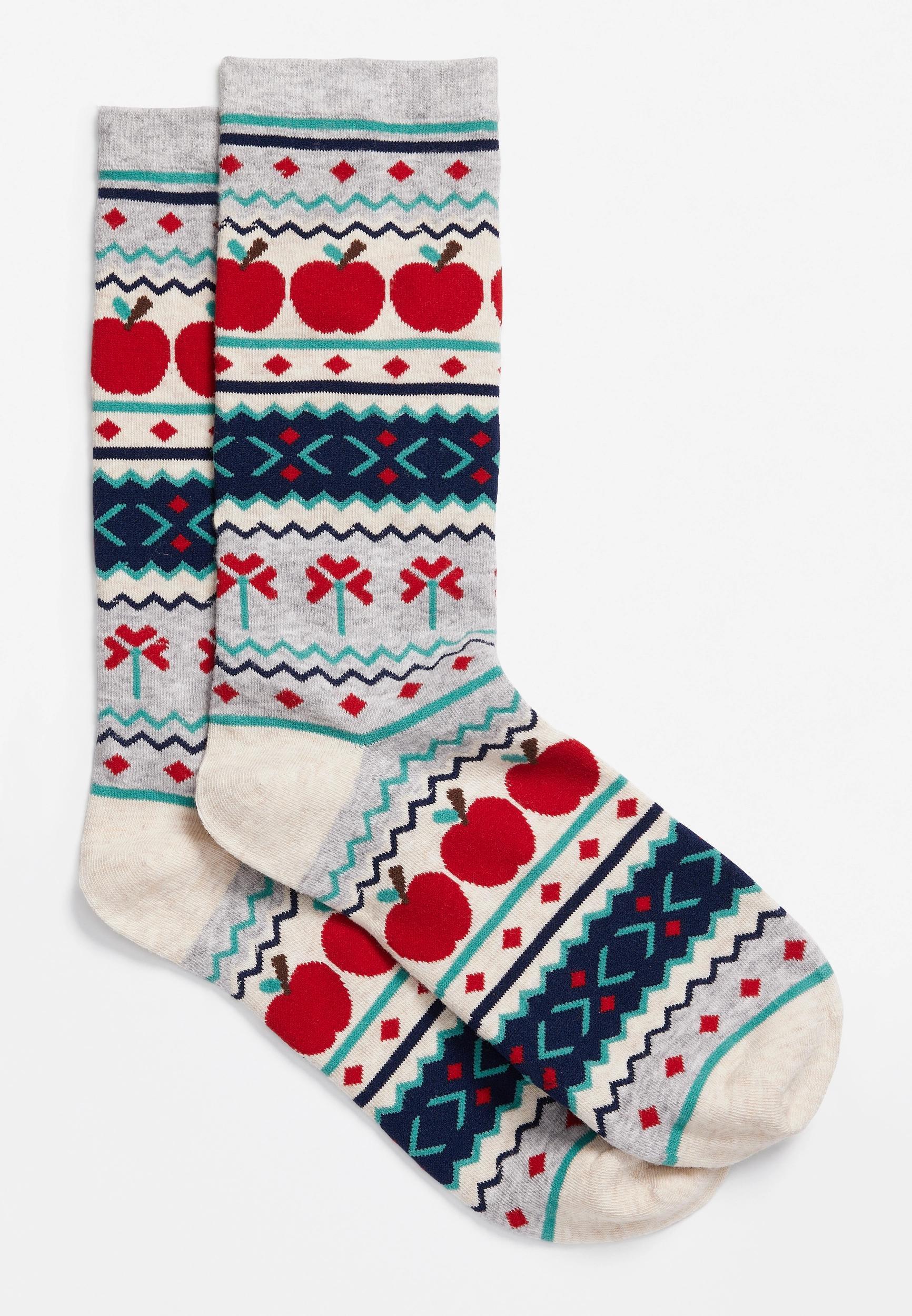 Maurices Womens Fair Isle Apple Crew Socks Gray Size One Size Product Image