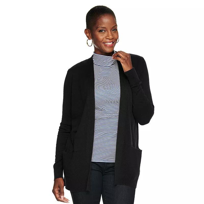 Petite Croft & Barrow Classic Ribbed Open-Front Cardigan, Womens Product Image