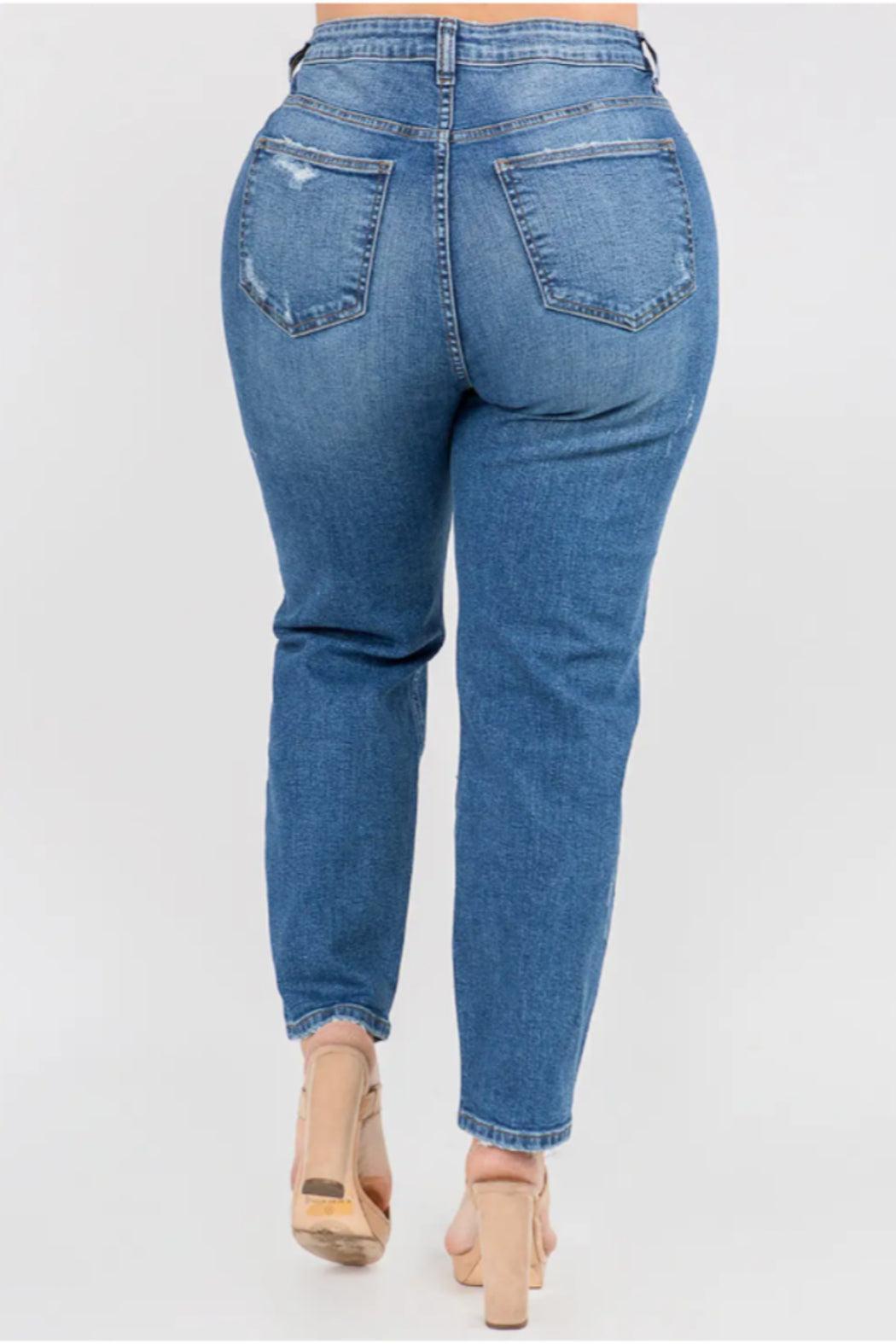 Plus Size High Waist Distressed Relaxed Jeans Product Image