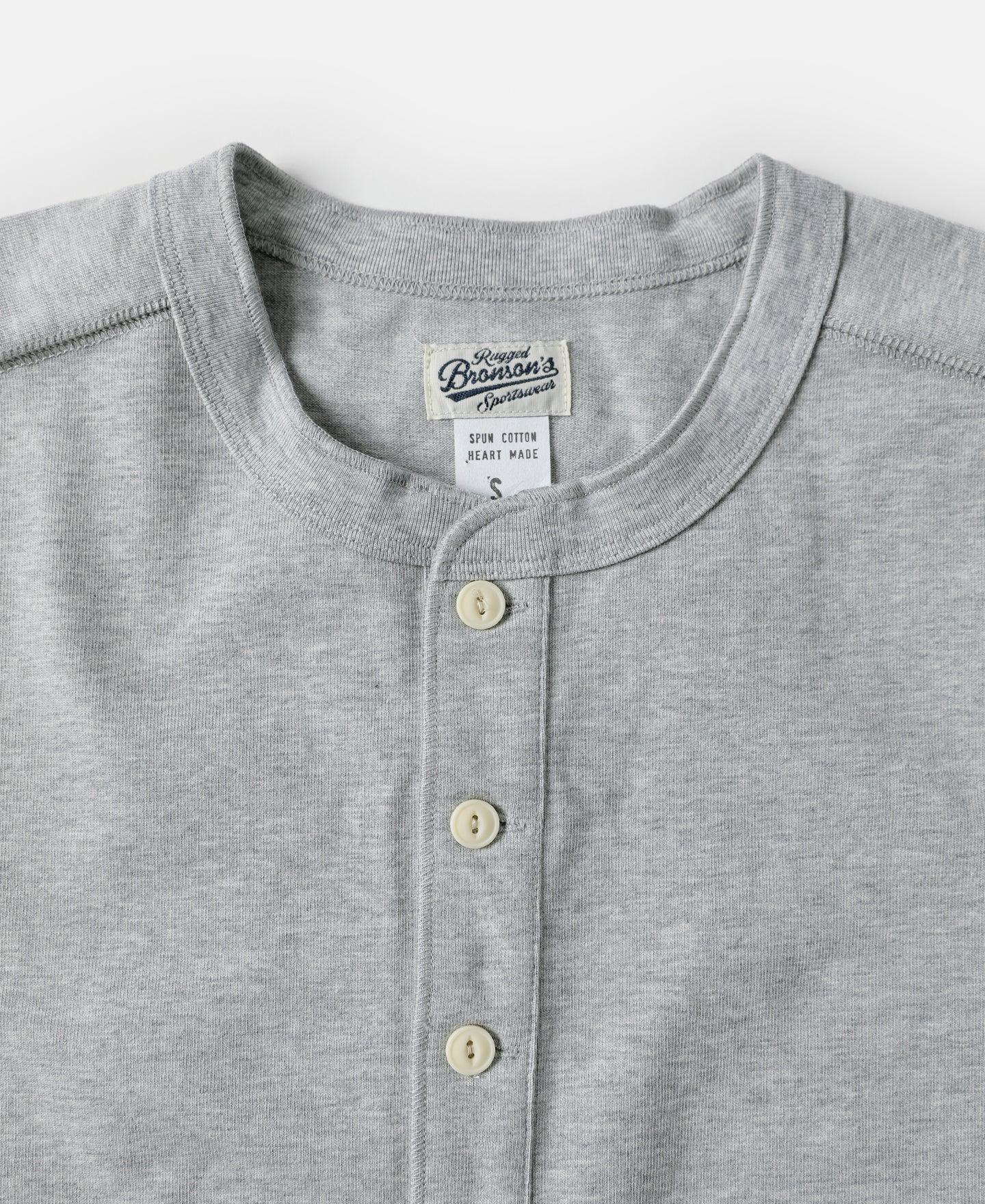 10.6 oz Cotton Short Sleeve Henley T-Shirt - Gray Product Image