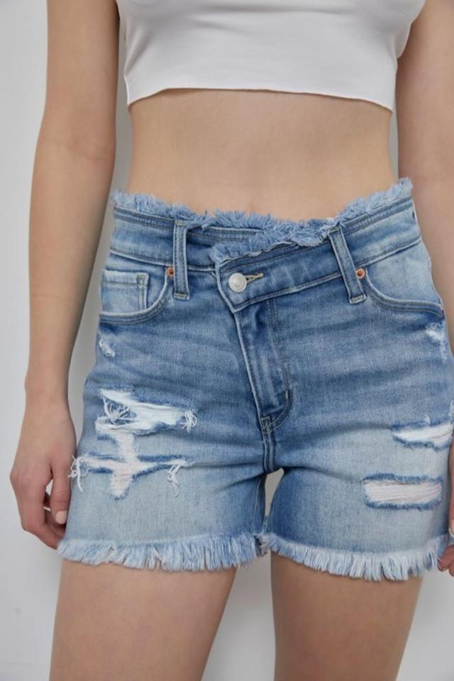 High Rise Crossover Denim Shorts Product Image