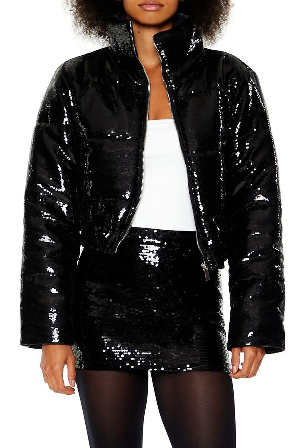 Sequin Zip-Up Puffer Jacket | Forever 21 Product Image