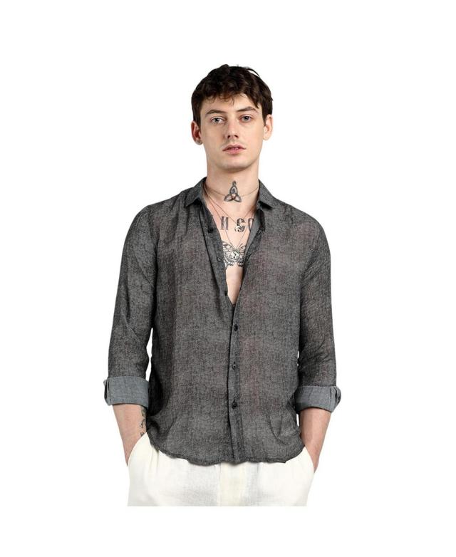 Campus Sutra Mens Charcoal Black Gauzy Heathered Shirt Product Image