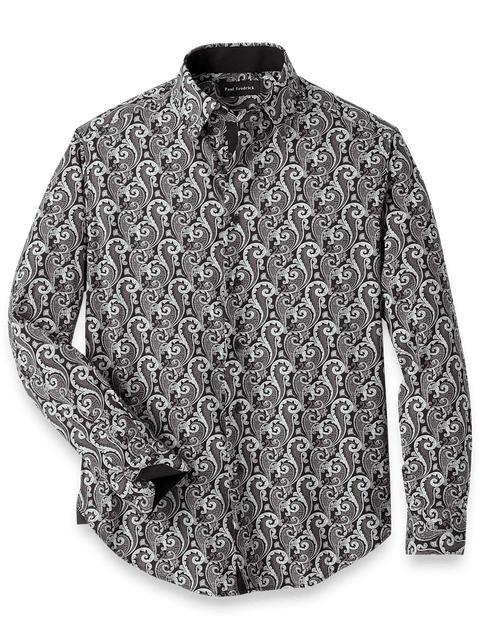 Performance Stretch Paisley Casual Shirt - Black/grey Product Image