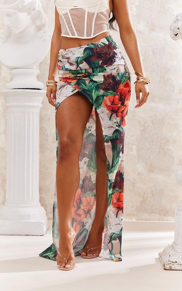 Multi Floral Ruched Maxi Skirt Product Image