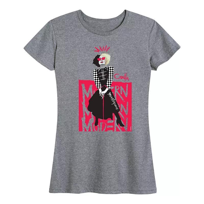 Disneys Cruella Womens Modern Graphic Tee Grey Gray Product Image