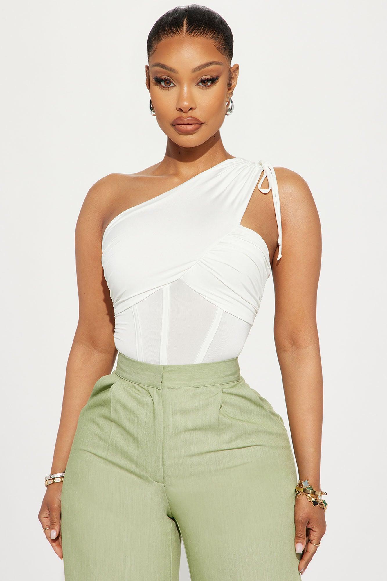 The Moment One Shoulder Bodysuit - Ivory Product Image