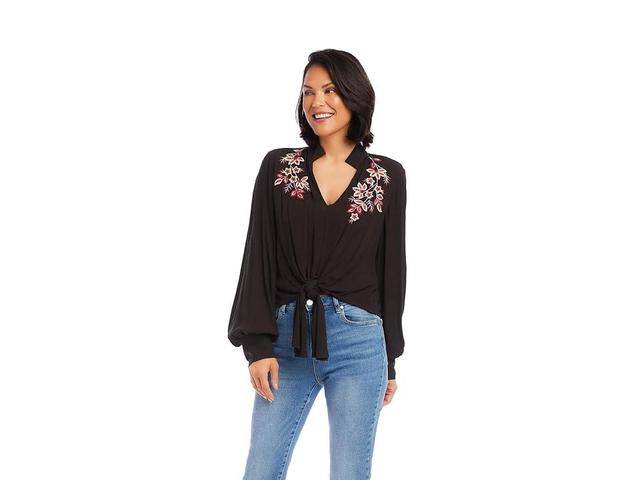 Karen Kane Embroidered Tie-Front Top Women's Clothing Product Image