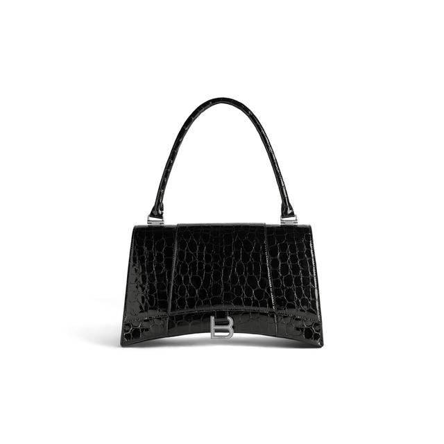 Women's Hourglass Hinge Medium Handbag Crocodile Embossed in Black Product Image