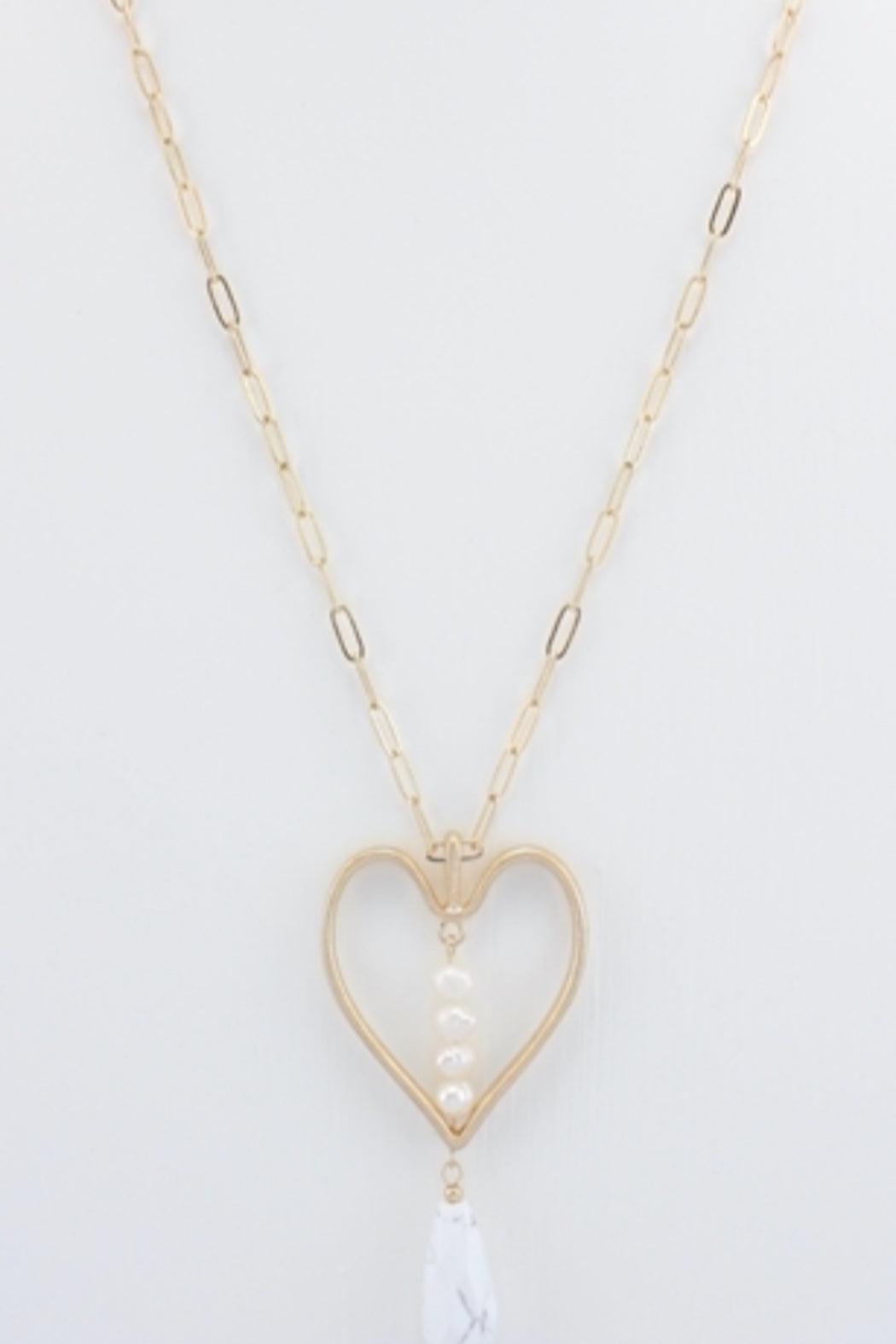 Gold Open Heart and Pearl Pendant Female Product Image