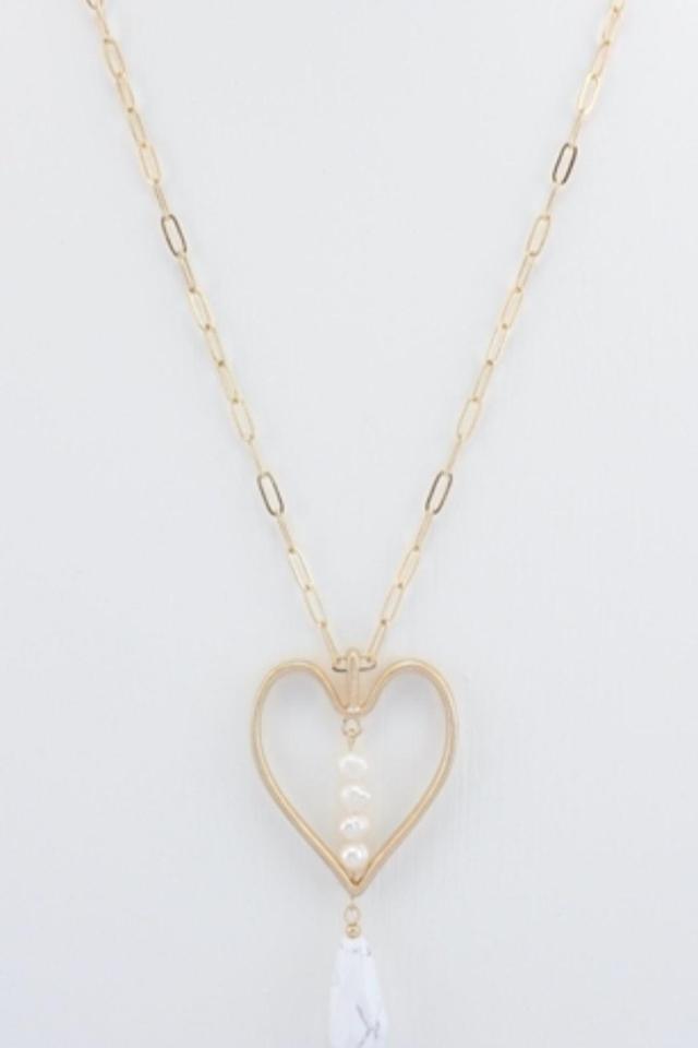 Gold Open Heart and Pearl Pendant Female Product Image