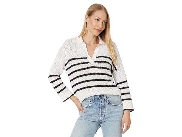 Lilla P Textured Stripe Polo Sweater Black) Women's Clothing Product Image