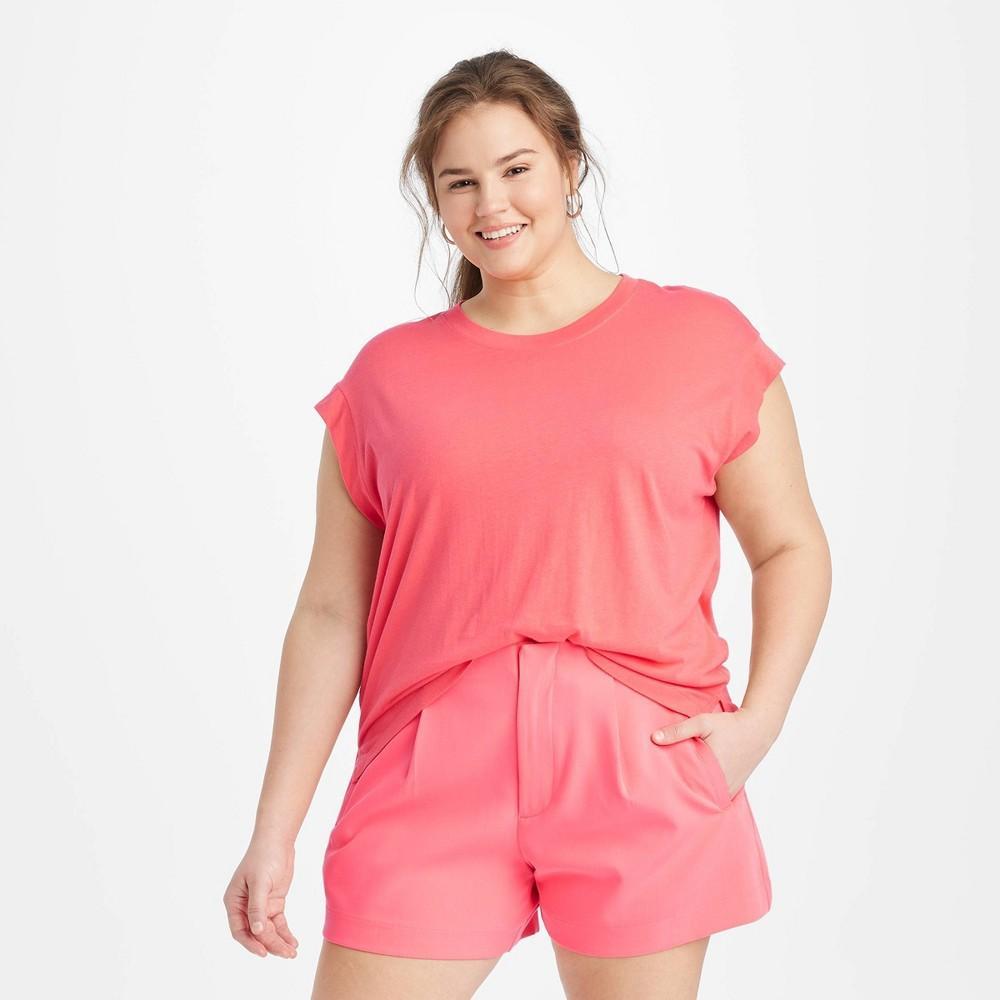 Womens Short Sleeve Extended Shoulder T-Shirt - A New Day Coral 3X Product Image