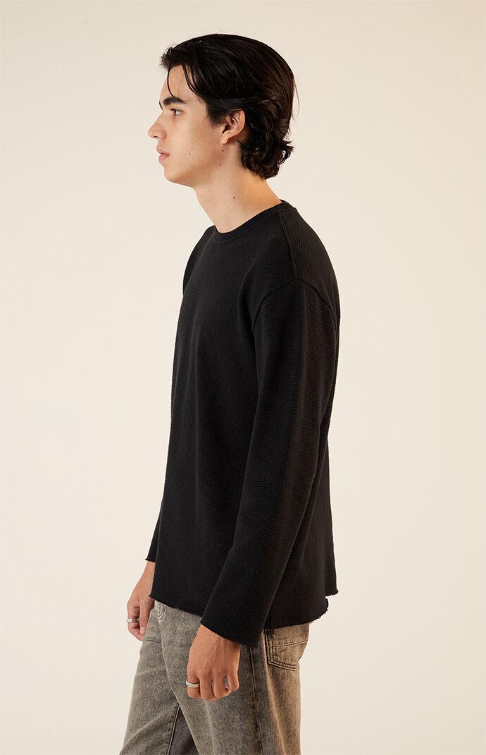 Men's Solid Raw Hem Waffle Knit Long Sleeve T-Shirt - Product Image