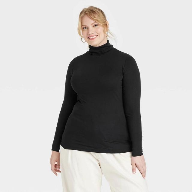 Womens Long Sleeve Featherweight Turtleneck - Universal Thread Black 3X Product Image