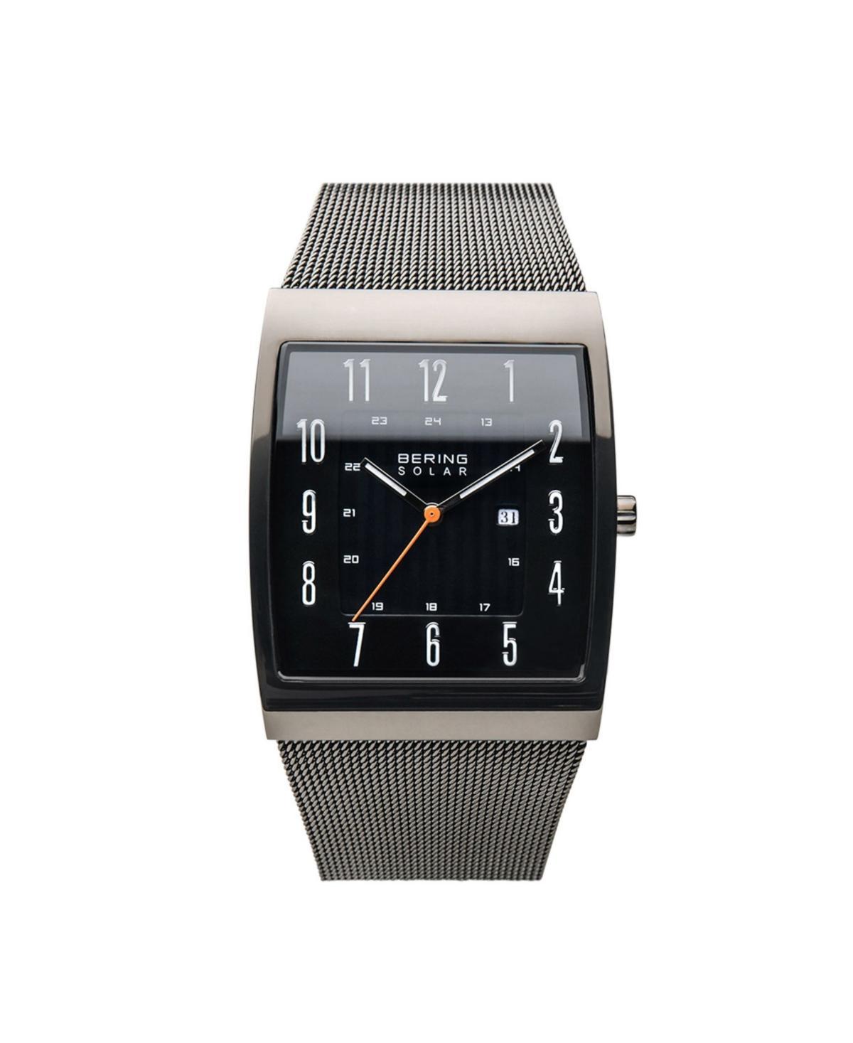 Bering Mens, Slim Solar Stainless Steel Tank Case Mesh Watch Product Image