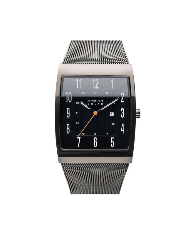 Bering Mens, Slim Solar Stainless Steel Tank Case Mesh Watch - Gray Product Image