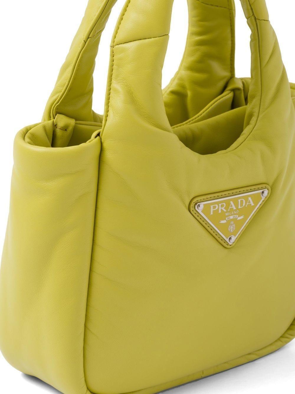 Small Padded Leather Tote Bag In Yellow Product Image