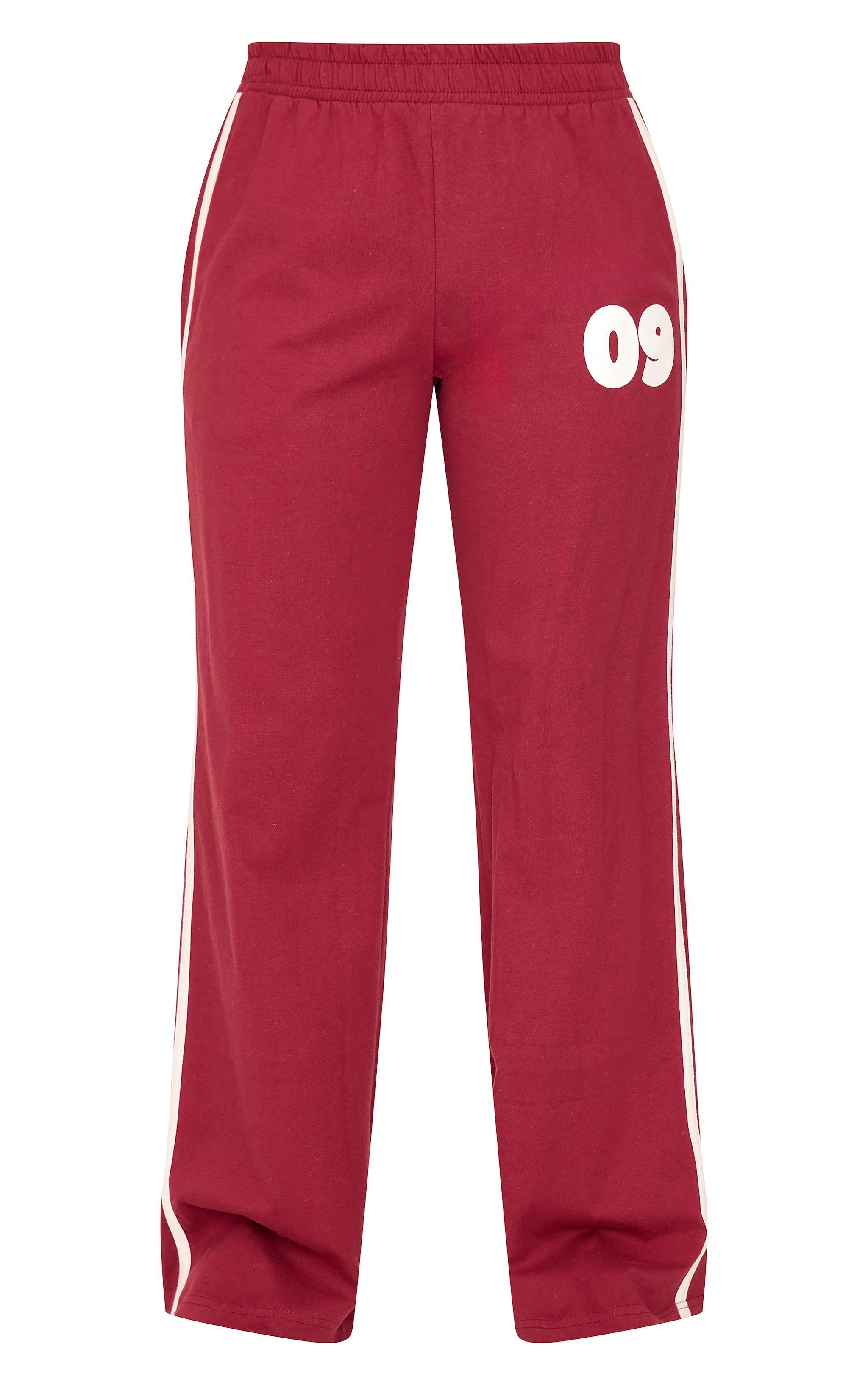 Petite Burgundy Sports Graphic Straight Leg Pants Product Image