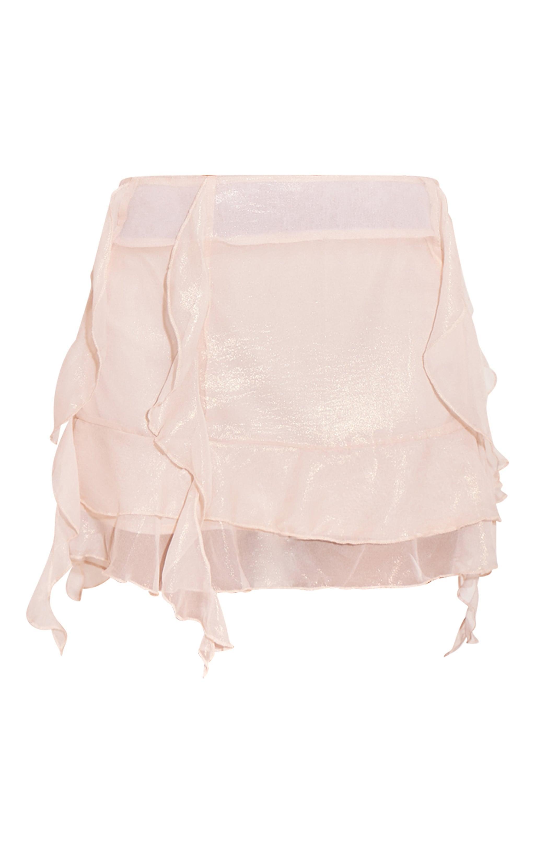 Cream Iridescent Chiffon Ruffle Trim Mini Skirt Product Image