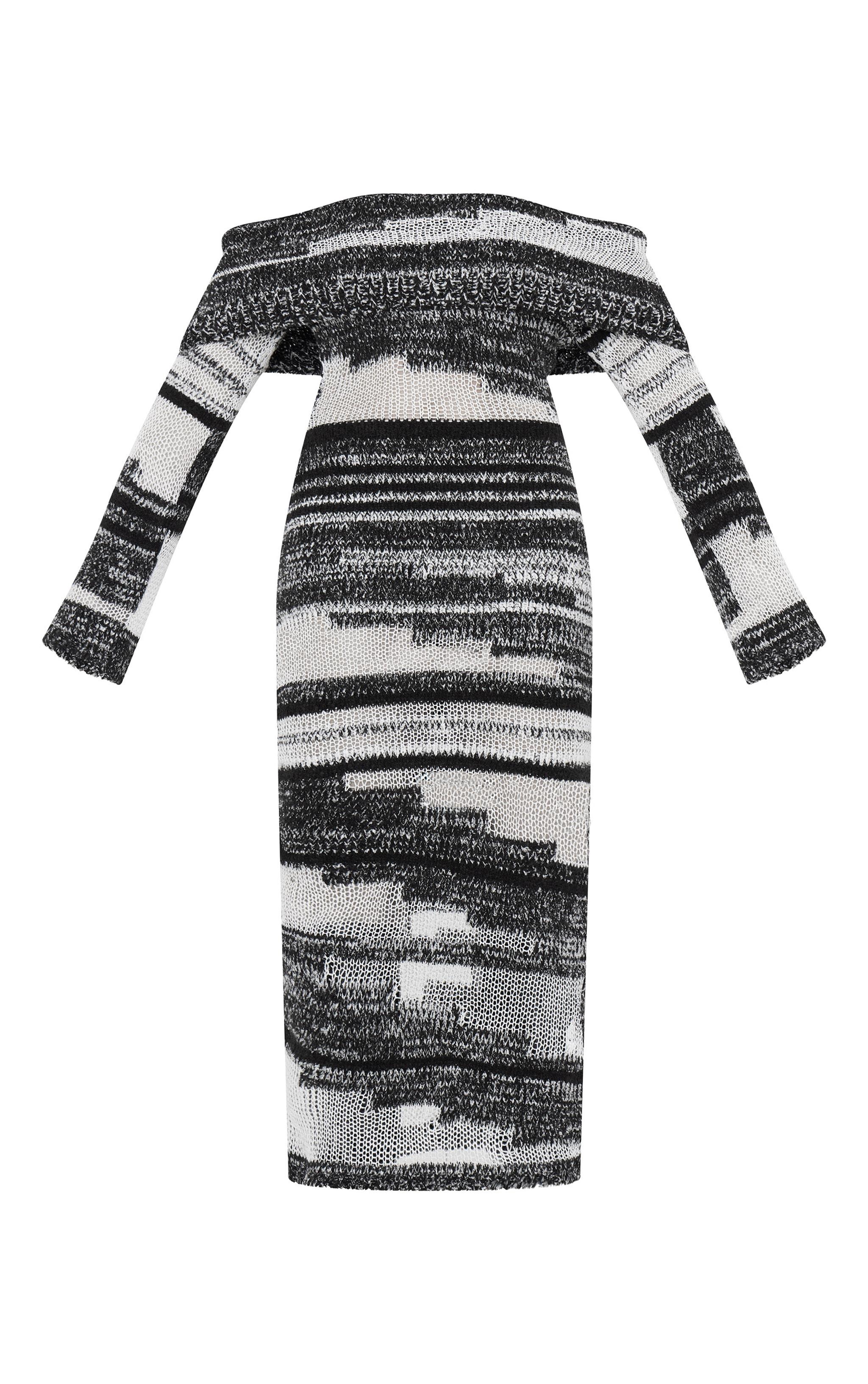 Monochrome Contrast Textured Knit Foldover Bardot Maxi Dress Product Image