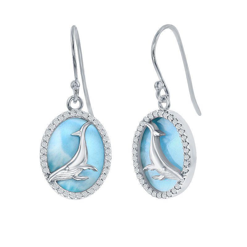 Sterling Silver Larimar Whale Cubic Zirconia Drop Earrings, Womens, Blue Product Image